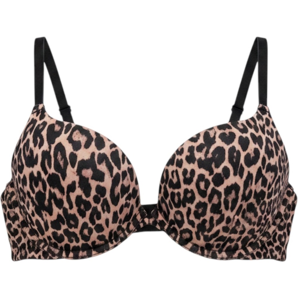 Victorias Secret Bombshell Plunge Bra Leopard Print Push Up 34C 11048504 O6